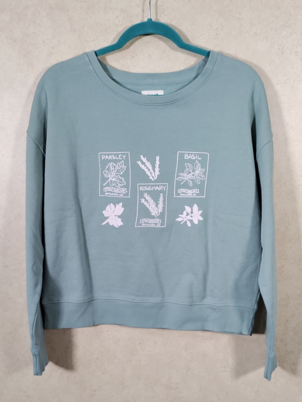 J097 Pact Green Crewneck Organic Cotton Sweatshirt with Herb Print M